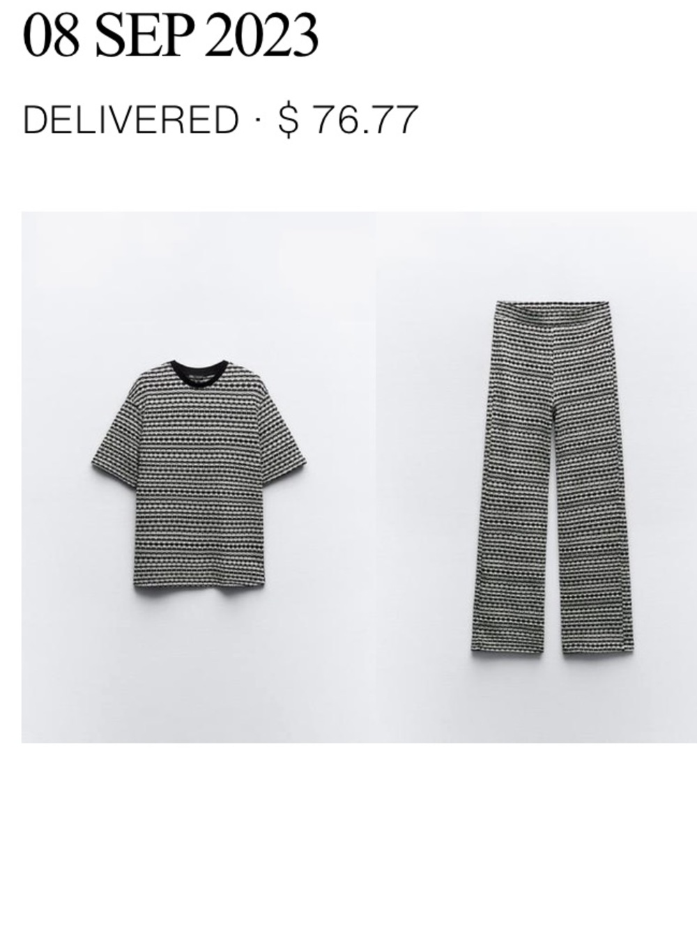 Black and White Geo Print Knit Top and Pants Set ZARA